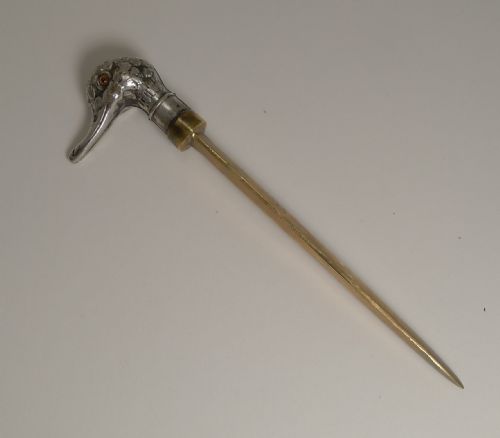 Antique English Novelty Letter Opener - Duck with Glass Eyes C.1900