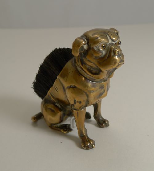 fig 1. Antique English Brass Figural Pen Nib Wipe - English Boxer Dog c.1890