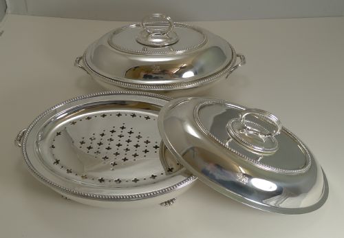 Fine Pair Antique Entree / Chafing Dishes by Stephen Smith and Son of Covent Garden, London