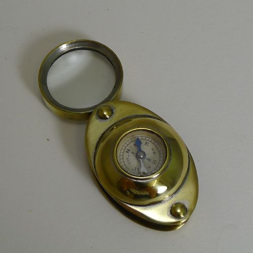 Antique C.1910 English Pocket Magnifying Glass / Loop with Compass