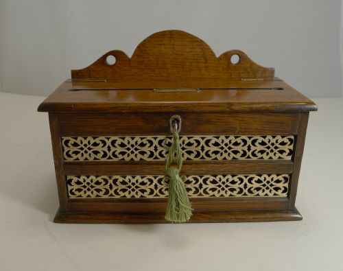 Antique English Oak & Brass Letters Box C.1890
