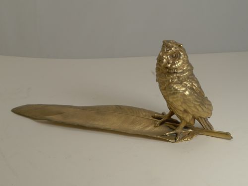 GRAND GILDED AUSTRIAN BRONZE INKWELL PEN REST SIGNED BERGMANN