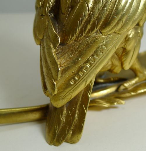 GRAND GILDED AUSTRIAN BRONZE INKWELL PEN REST SIGNED BERGMANN - ADDITIONAL PHOTO 3