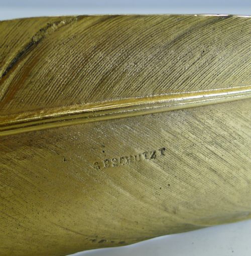 GRAND GILDED AUSTRIAN BRONZE INKWELL PEN REST SIGNED BERGMANN - ADDITIONAL PHOTO 4
