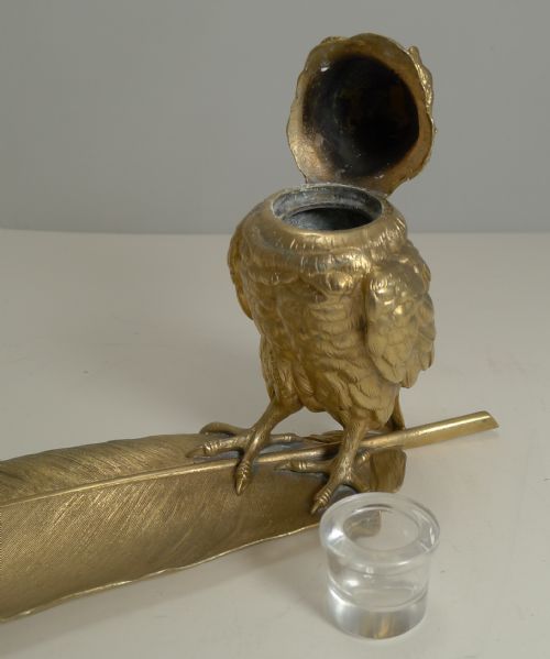 GRAND GILDED AUSTRIAN BRONZE INKWELL PEN REST SIGNED BERGMANN - ADDITIONAL PHOTO 7