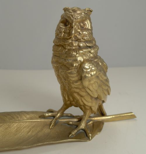 GRAND GILDED AUSTRIAN BRONZE INKWELL PEN REST SIGNED BERGMANN - ADDITIONAL PHOTO 9