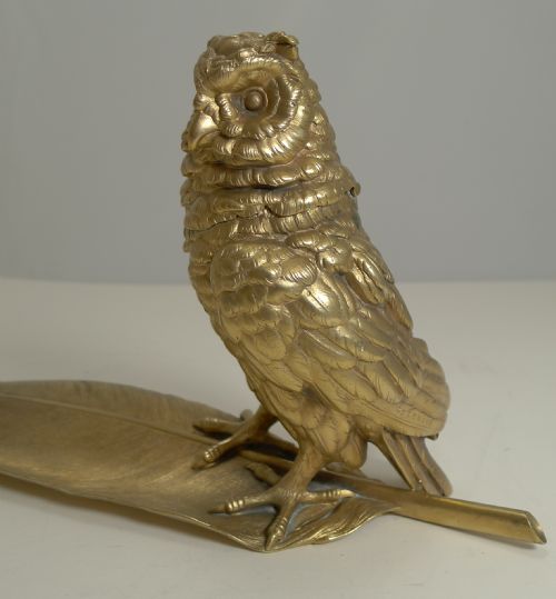 GRAND GILDED AUSTRIAN BRONZE INKWELL PEN REST SIGNED BERGMANN - ADDITIONAL PHOTO 10
