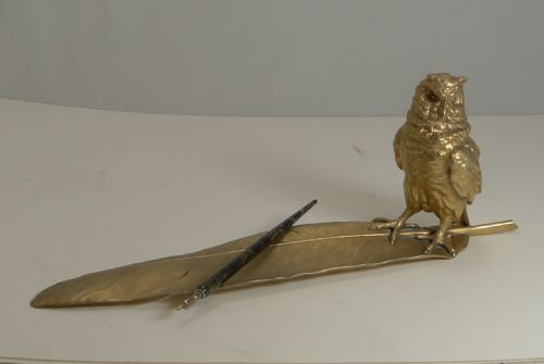 GRAND GILDED AUSTRIAN BRONZE INKWELL PEN REST SIGNED BERGMANN - ADDITIONAL PHOTO 11