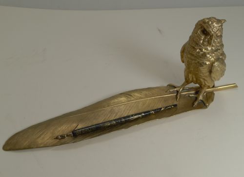 GRAND GILDED AUSTRIAN BRONZE INKWELL PEN REST SIGNED BERGMANN - ADDITIONAL PHOTO 12