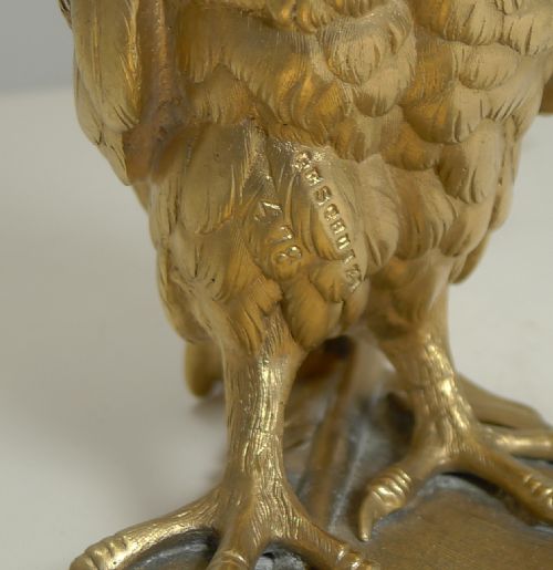 GRAND GILDED AUSTRIAN BRONZE INKWELL PEN REST SIGNED BERGMANN - ADDITIONAL PHOTO 13