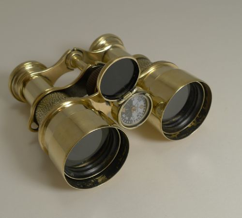 Antique English Field Glasses / Binoculars by Lawrence and Mayo - With Compass