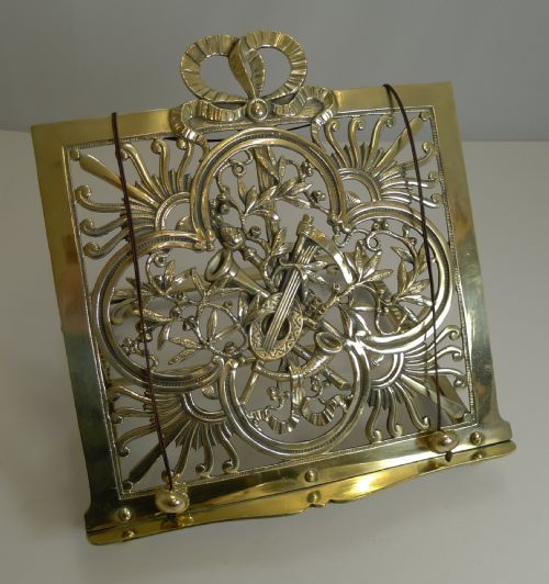 Antique English Musical Themed Brass Lectern / Book Stand by Townsend and Co. C.1880