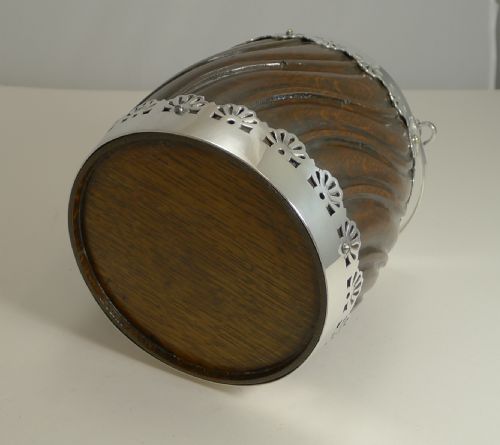 fig 1. Antique English Silver Plate and Carved Oak Biscuit Box c.1900