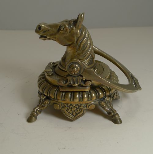 MAGNIFICENT ANTIQUE ENGLISH NOVELTY EQUESTRIAN INKWELL HORSE C1880 - ADDITIONAL PHOTO 1