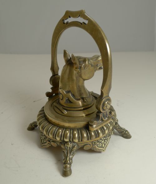 MAGNIFICENT ANTIQUE ENGLISH NOVELTY EQUESTRIAN INKWELL HORSE C1880 - ADDITIONAL PHOTO 4