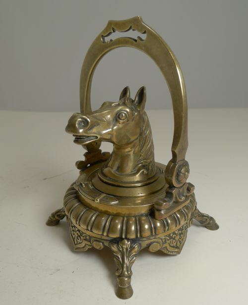 MAGNIFICENT ANTIQUE ENGLISH NOVELTY EQUESTRIAN INKWELL HORSE C1880 - ADDITIONAL PHOTO 9
