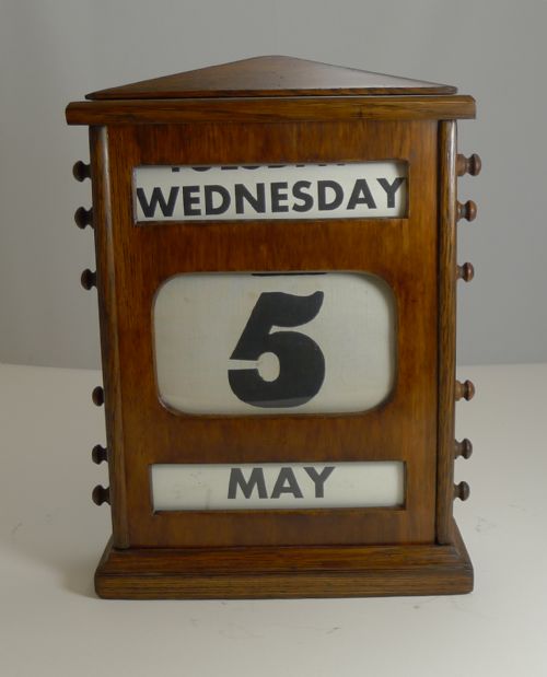 Large 12 1/2" Antique English Oak Perpetual Calendar C.1910