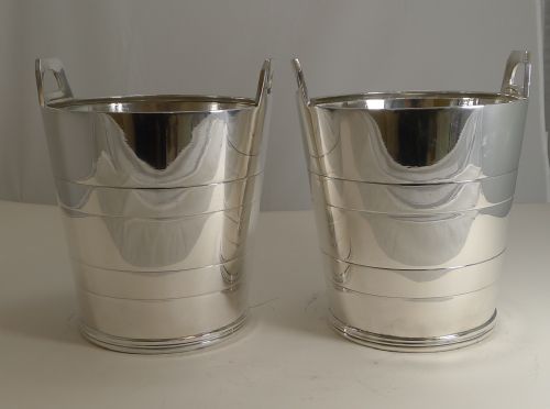 Magnificent Pair Vintage English Wine / Champagne Coolers Buckets by Elkington
