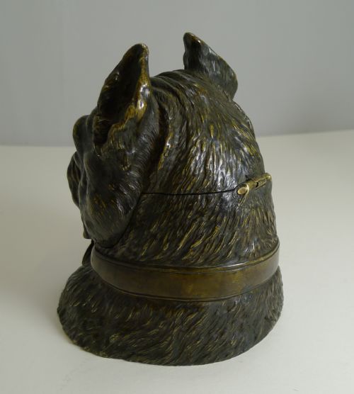 fig 1. Magnificent Large Antique English Bronze Bulldog Inkwell c.1890 - Dogs