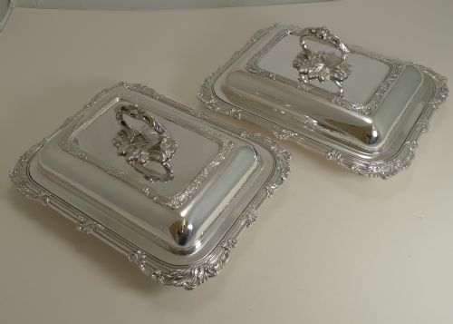 Pair Antique English Silver Plated Entree Dishes C.1890 by James Dixon and Sons.