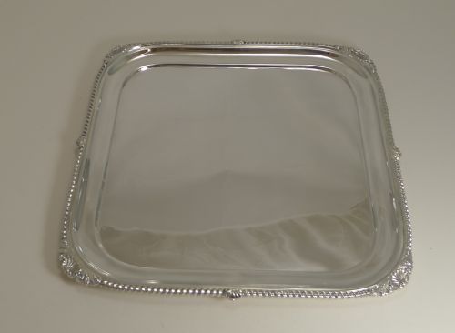 Smart Large Antique English Square Silver Plated Cocktail Tray / Salver by Mappin and Webb