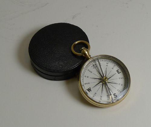 Antique English Compass in Case with White Enamel Dial; Georgian C.1820