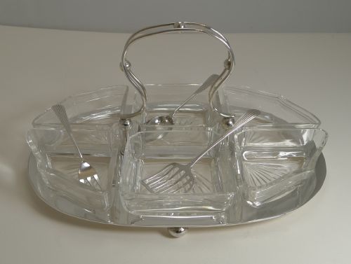 English Sterling Silver and Cut Crystal Hors D'oeuvres Dish by James Dixon and Sons
