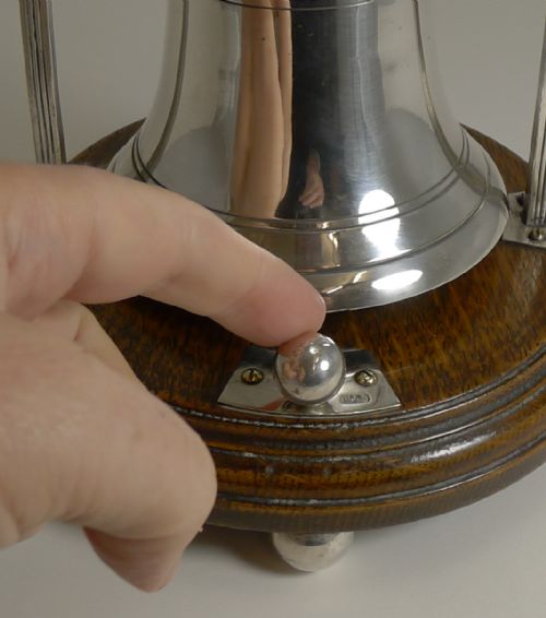 fig 1. Antique English Oak and Silver Plate Mechanical Desk Bell c.1890