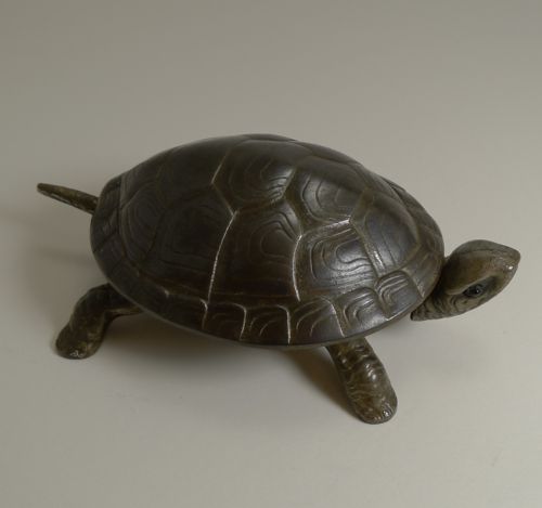 Handsome German Figural Mechanical Desk / Counter Bell - Tortoise