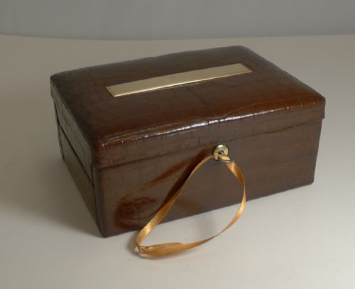 fig 1. Smart Antique English Crocodile Skin Jewellery Box c.1910 by John Pound, London