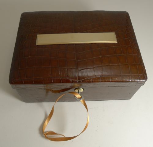 fig 2. Smart Antique English Crocodile Skin Jewellery Box c.1910 by John Pound, London