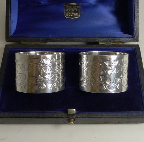 fig 1. Pair Antique English Sterling Silver Napkin Rings by Henry Bourne
