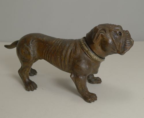 Antique Austrian Painted Metal Table Lighter - Figural - Dog - Bulldog C.1910