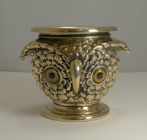 Rare Antique English Owl Jardiniere / Planter C.1880 - Glass Eyes