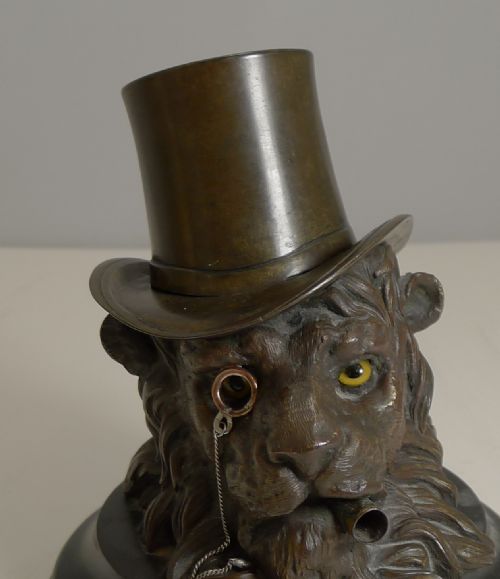 fig 1. A Very Fine Antique Bronze English Lion Inkwell c.1860