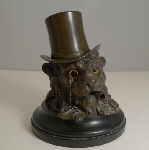 A Very Fine Antique Bronze English Lion Inkwell C.1860