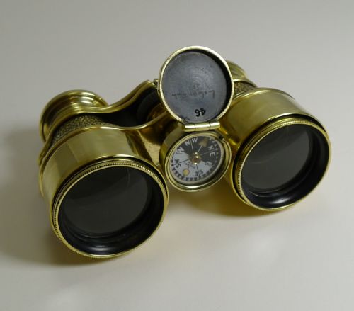 Antique English Field Glasses / Binoculars by Lawrence and Mayo - With Compass