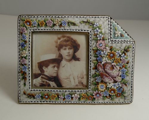 Unusual Antique Venetian Micro Mosaic Photograph / Picture Frame C.1900