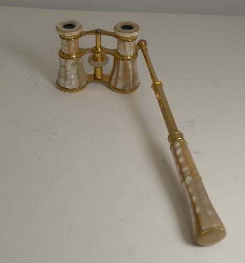 Superb Pair Antique French Mother of Pearl Opera Glasses by Lemaire, Paris