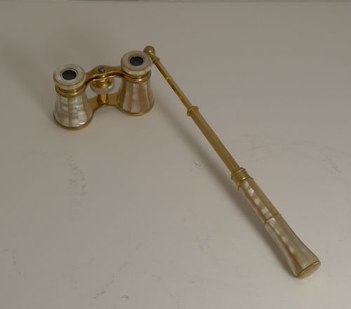 fig 1. Superb Pair Antique French Mother of Pearl Opera Glasses by LeMaire, Paris