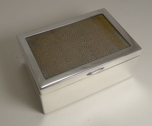 fig 1. Vintage Silver Plated Cigarette Box With Shagreen - Austrian c.1930