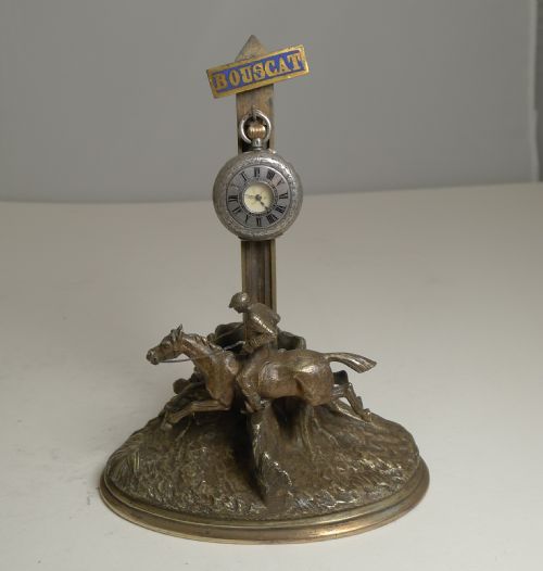 Antique French Bronze Pocket Watch Stand / Match Strike - Equestrian / Horse Racing C.1900