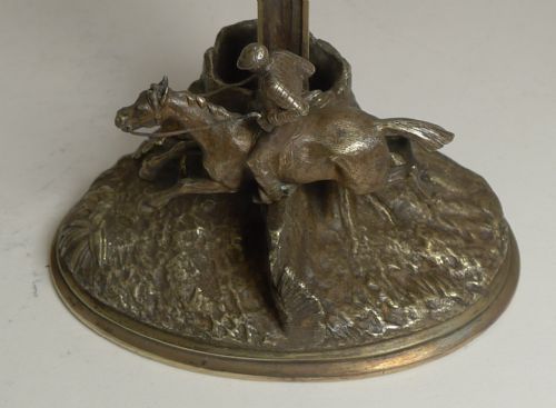 fig 1. Antique French Bronze Pocket Watch Stand / Match Strike - Equestrian / Horse Racing c.1900