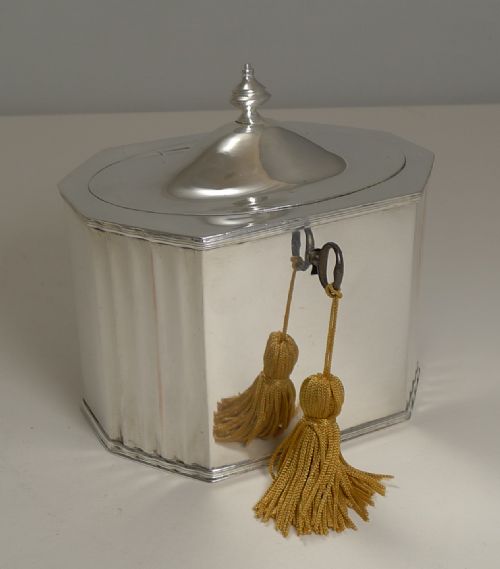 fig 1. Antique English Silver Plated Tea Caddy With Original Key c.1880
