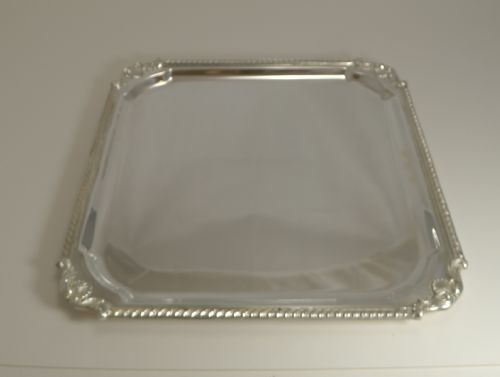 Smart Large Antique English Square Silver Plated Cocktail Tray / Salver by Mappin and Webb
