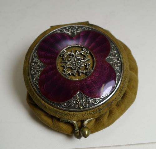 fig 1. Charming Antique English Coin Purse - Stunning Purple Guilloche Enamel