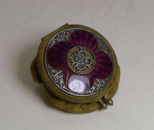 Charming Antique English Coin Purse - Stunning Purple Guilloche Enamel