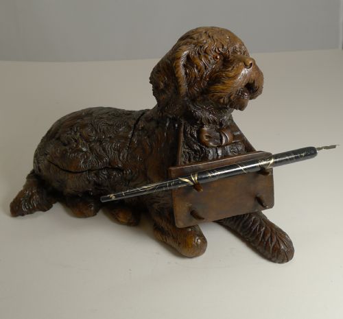 MAGNIFICENT CARVED BLACK FOREST INKWELL PEN STAND C1890 - ADDITIONAL PHOTO 1