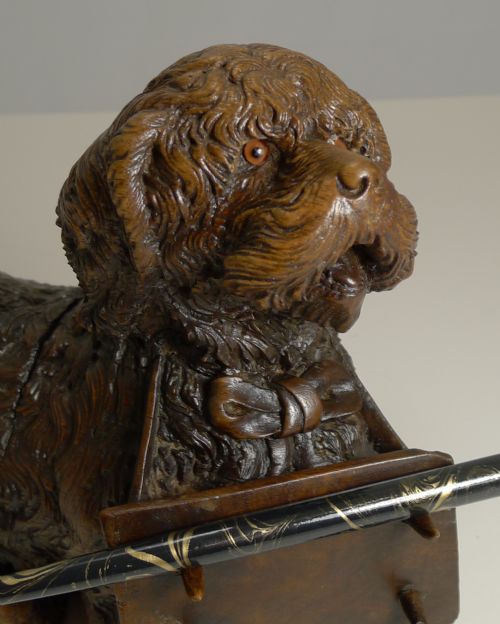 MAGNIFICENT CARVED BLACK FOREST INKWELL PEN STAND C1890 - ADDITIONAL PHOTO 2