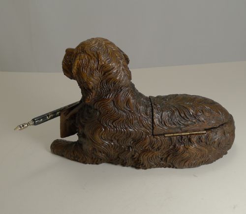 MAGNIFICENT CARVED BLACK FOREST INKWELL PEN STAND C1890 - ADDITIONAL PHOTO 3